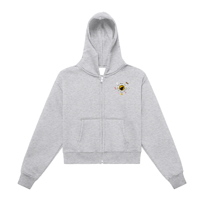 Fleeced Zip-Up Cropped Hoodie